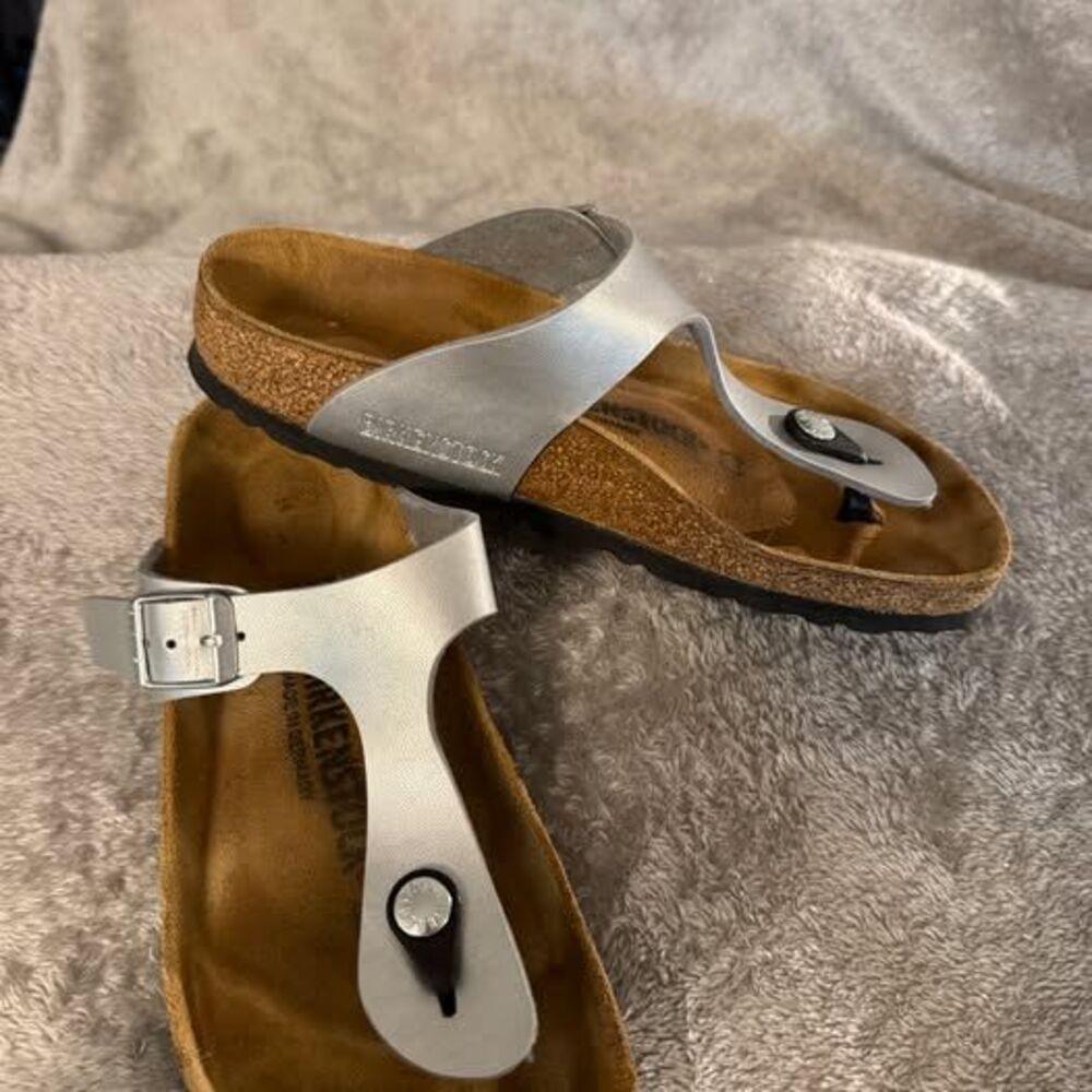 Birkenstock Gizeh Birko-Flor Silver Thong Sandal EU 36 BIRKS 5.5